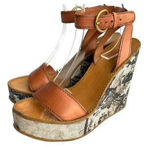 Miu Miu Y2K Women Platform Wedge Sandals Camel Brown Leather EU 37.5 Euro Summer